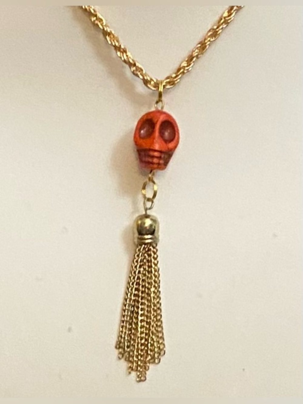 Gold plated braided chain with skull and tassel NEW
